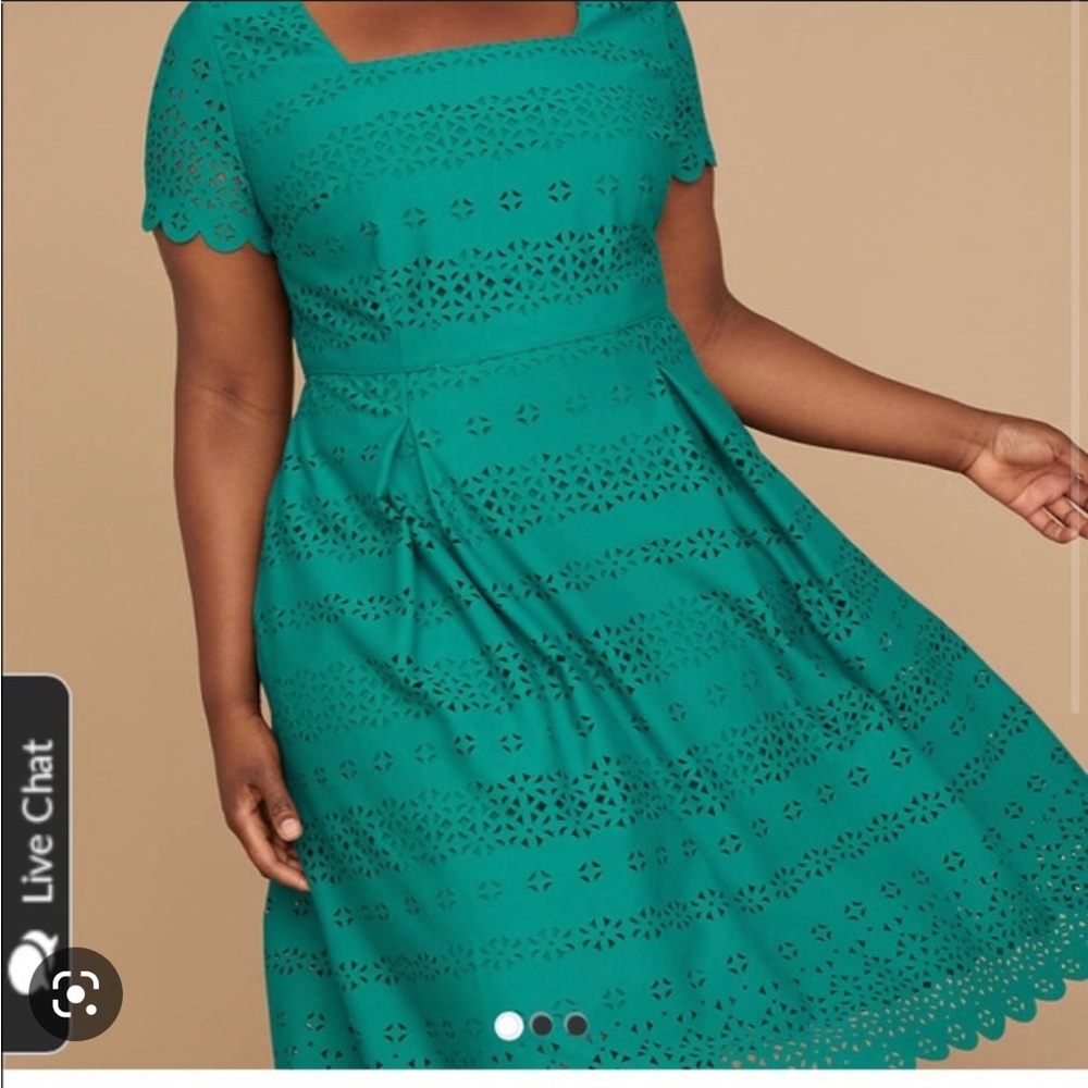 LANE BRYANT Women's Teal Green Laser Cut Square Neckline Dress